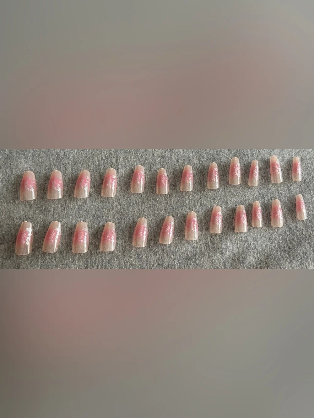 Pink Ombre Press-On Nails with Silver Flake Accents